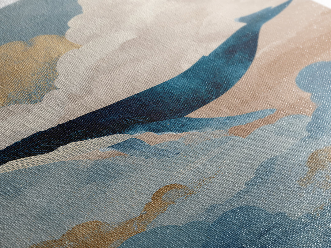 Whale Flying Through Clouds Like Ocean Framed Canvas Print, Whimsical Art, Printable Wall Art, Living Room Decor, Wonder, WHI-2x3-21