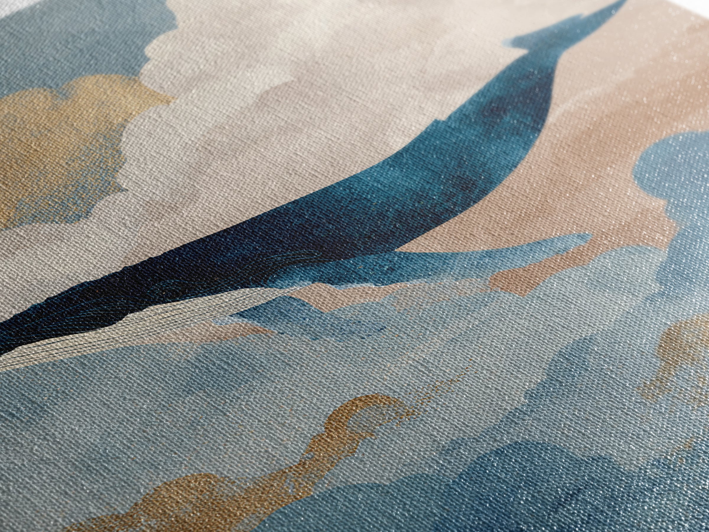 Whale Flying Through Clouds Like Ocean Framed Canvas Print, Whimsical Art, Printable Wall Art, Living Room Decor, Wonder, WHI-2x3-21