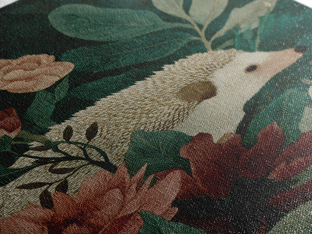 Hedgehog Carrying Wildflowers Canvas Print, Whimsical Art, Pet Portrait, Living Room Decor, Fine Art, Wonder, Abstract Wall Art, WHI-2x3-23