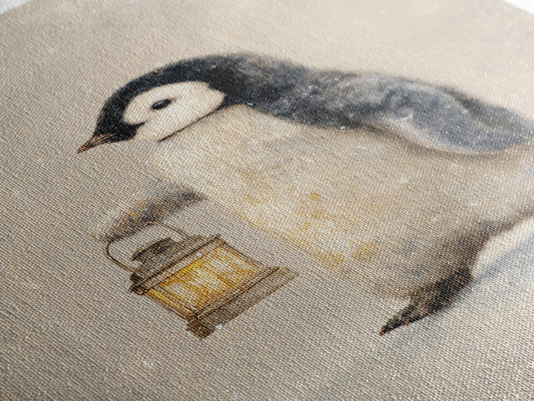 Penguin Holding a Lantern Framed Canvas Print, Whimsical Art, Oil Painting, Living Room Decor, Wonder, Dark Academia Decor, WHI-2x3-25