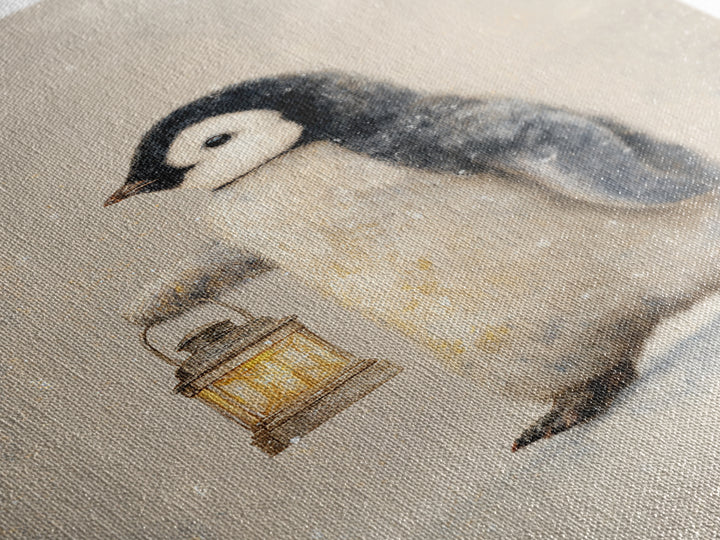 Penguin Holding a Lantern Framed Canvas Print, Whimsical Art, Oil Painting, Living Room Decor, Wonder, Dark Academia Decor, WHI-2x3-25