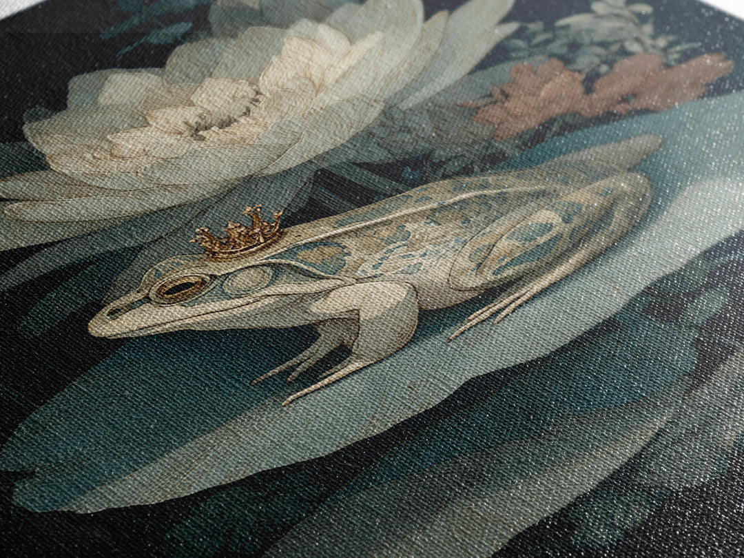 Frog Prince on a Lily Pad Canvas Print, Whimsical Art, Contemporary Art, Living Room Decor, Fine Art, Wonder, Art Nouveau, WHI-2x3-40