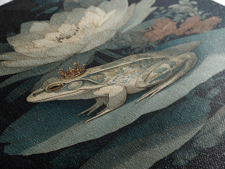 Frog Prince on a Lily Pad Canvas Print, Whimsical Art, Contemporary Art, Living Room Decor, Fine Art, Wonder, Art Nouveau, WHI-2x3-40