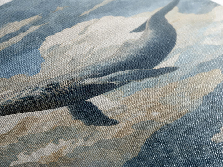 Whale Flying Through Clouds Like Ocean Canvas Print, Whimsical Art, Framed Wall Art, Living Room Decor, Oil Painting, Wonder, WHI-2x3-45