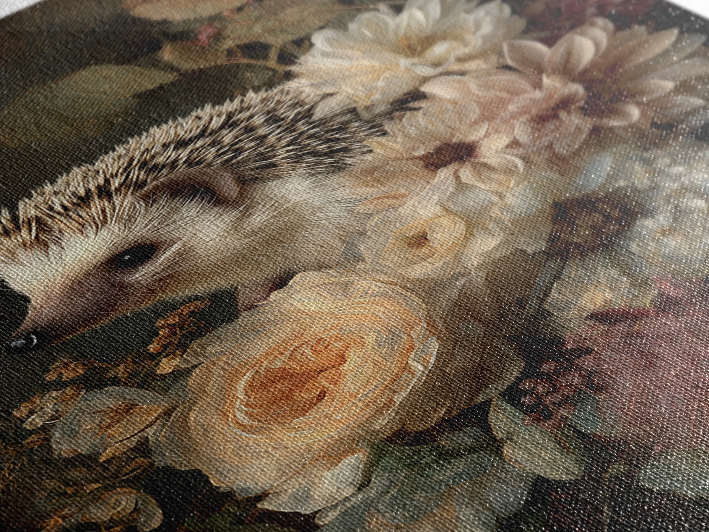 Hedgehog Carrying Wildflowers Framed Canvas Print, Whimsical Art, Art Nouveau, Living Room Decor, Wonder, Nursery Wall Decor, WHI-2x3-47