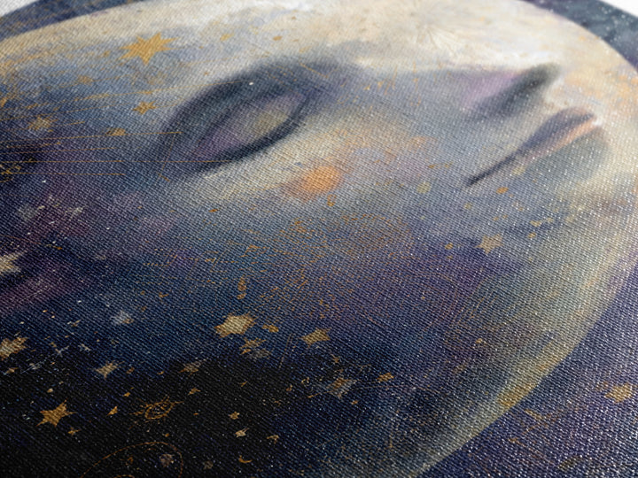 Moon with Sleeping Face and Dangling Stars Framed Canvas Print, Whimsical Art, Home Decor, Living Room Decor, Fine Art, Wonder, WHI-2x3-48