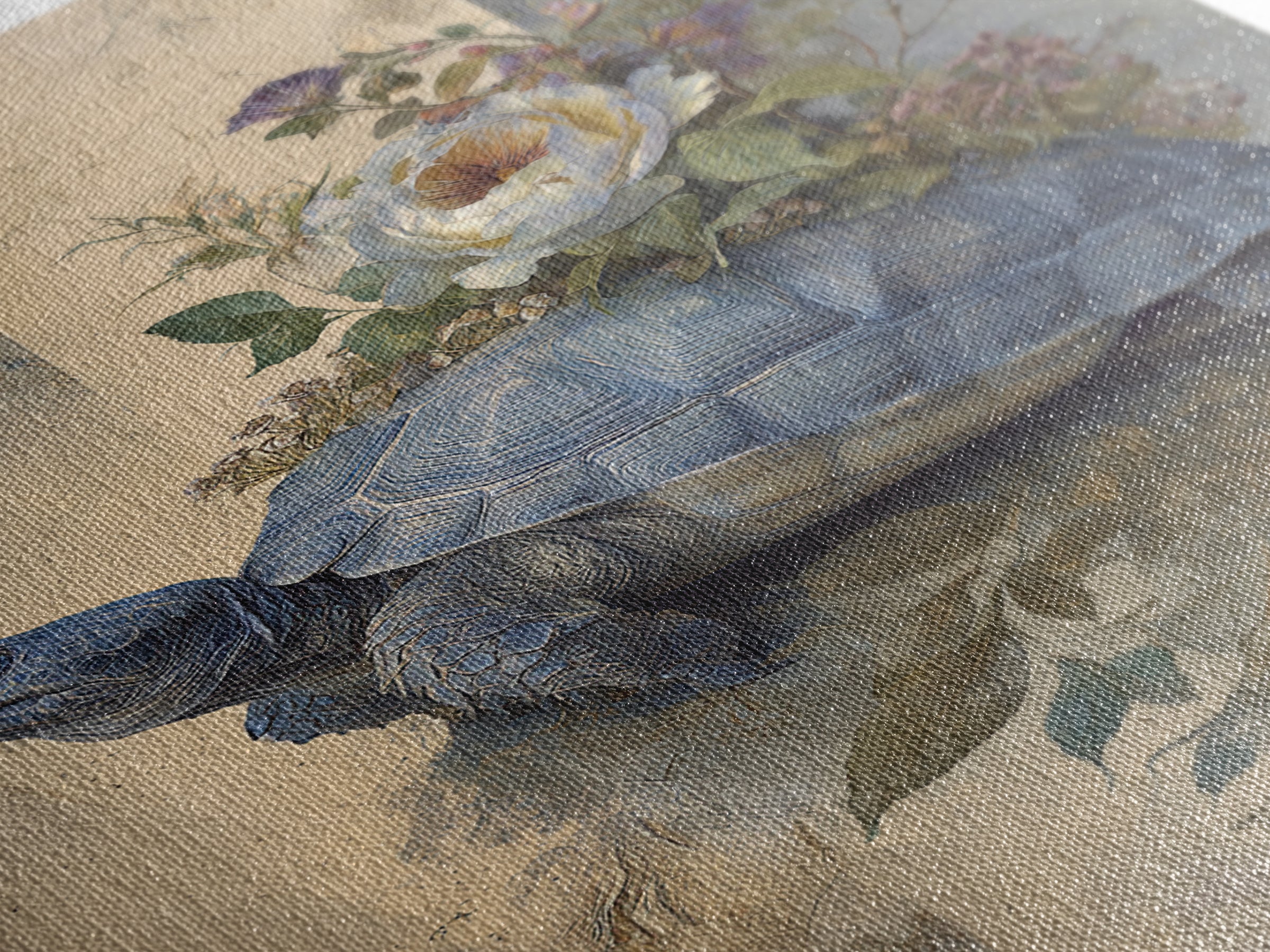 Turtle with Garden Growing on Shell Framed Canvas Print, Whimsical Art, Minimalist Decor, Living Room Decor, Oil Painting, WHI-2x3-6