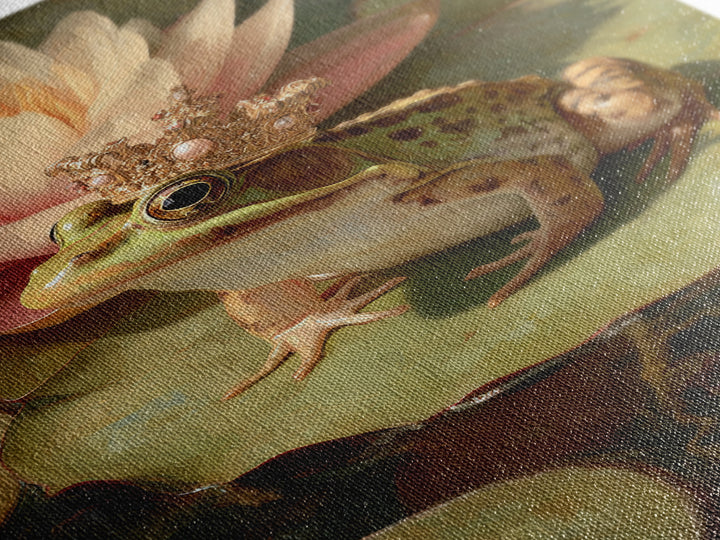 Frog Prince on a Lily Pad Framed Canvas Print, Whimsical Art, Digital Art, Living Room Decor, Fine Art, Wonder, Nursery, WHI-2x3-64