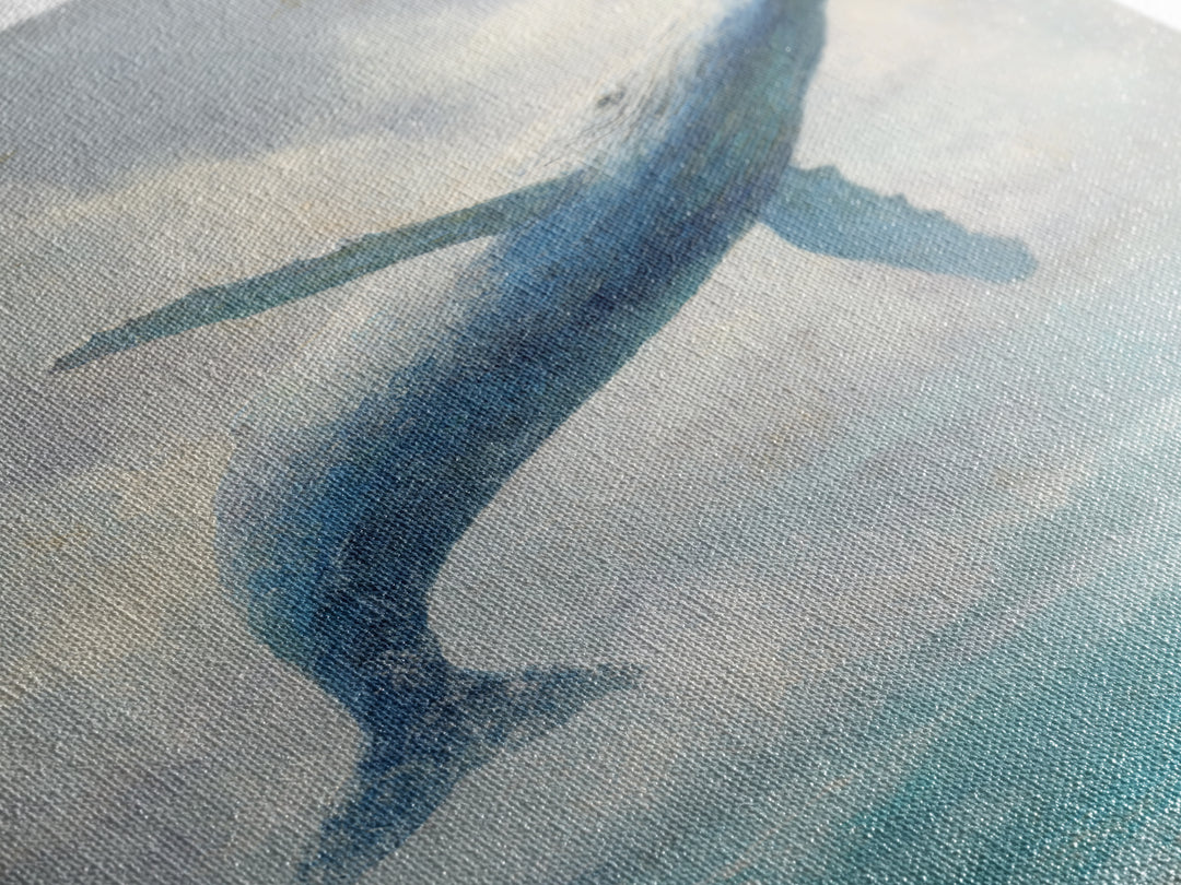 Whale Flying Through Clouds Like Ocean Framed Canvas Print, Whimsical Art, Living Room Decor, Fine Art, Wonder, Gallery Decor, WHI-2x3-69