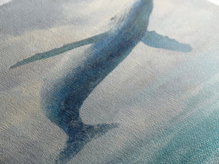 Whale Flying Through Clouds Like Ocean Framed Canvas Print, Whimsical Art, Living Room Decor, Fine Art, Wonder, Gallery Decor, WHI-2x3-69