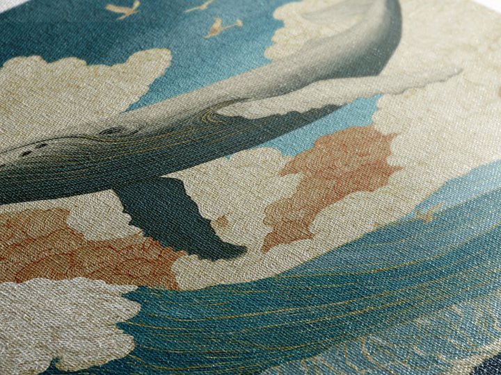 Whale Flying Through Clouds Like Ocean Framed Canvas Print, Whimsical Art, Living Room Decor, Fine Art, Wonder, Gallery Decor, WHI-2x3-93