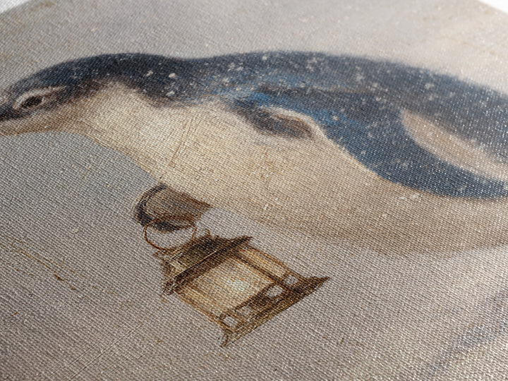Penguin Holding a Lantern Framed Canvas Print, Whimsical Art, Abstract Wall Art, Living Room Decor, Fine Art, Wonder, WHI-2x3-97