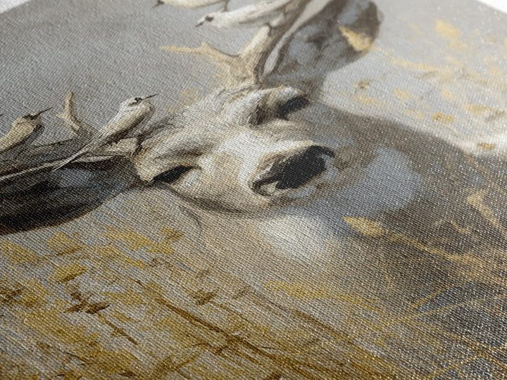 Deer with Antlers Full of Birds Canvas Print, Whimsical Art, Nursery Wall Decor, Living Room Decor, Fine Art, Wonder, WHI-2x3-99