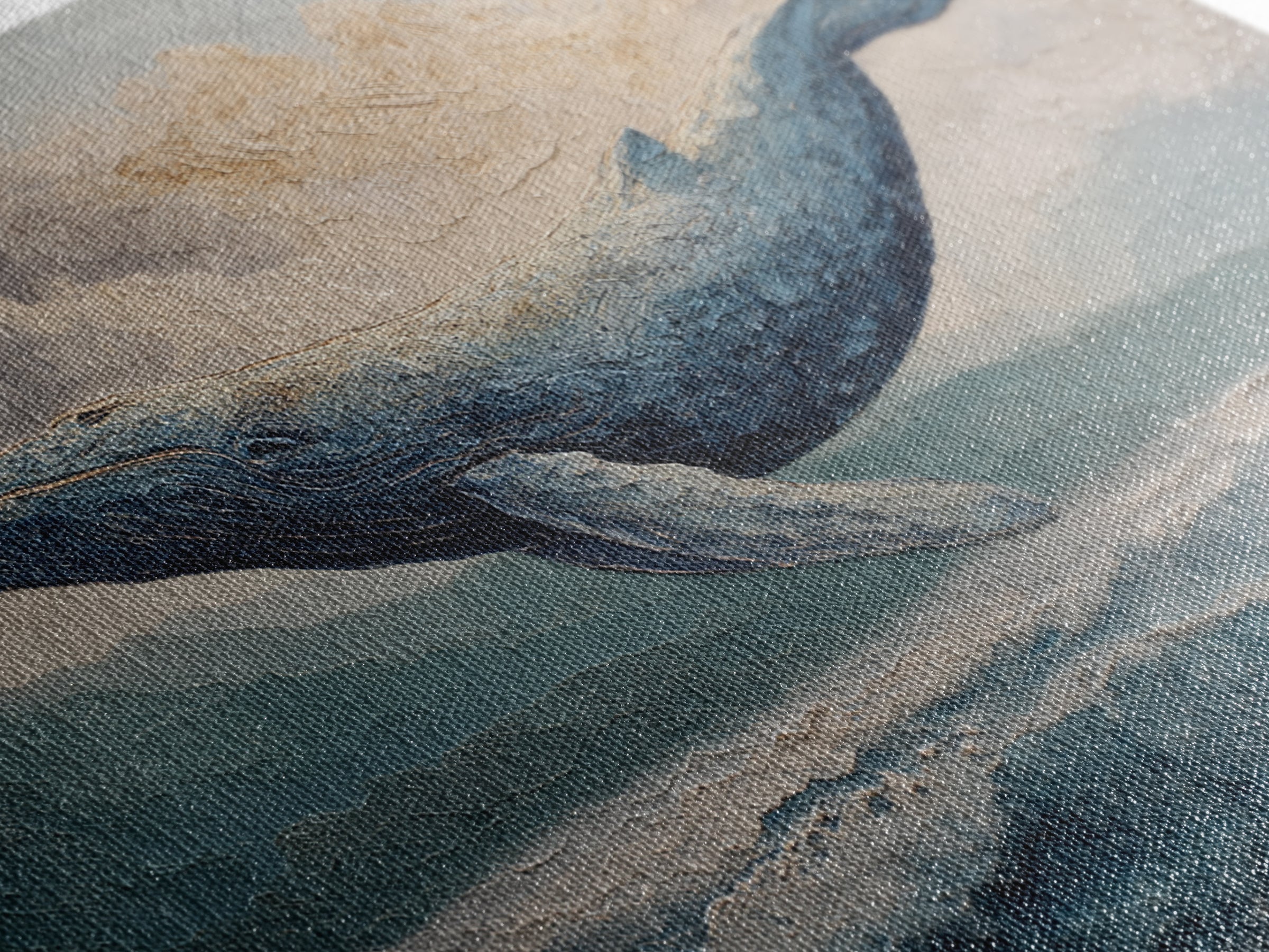 Whale Flying Through Clouds Like Ocean Framed Canvas Print, Whimsical Art, Watercolor Art, Living Room Decor, Wonder, WHI-3x2-41