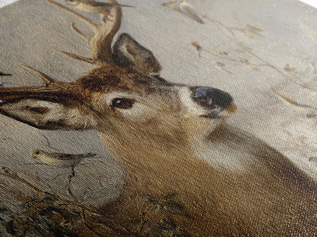 Deer with Antlers Full of Birds Framed Canvas Print, Whimsical Art, Printable Wall Art, Living Room Decor, Oil Painting, Wonder, WHI-3x2-47