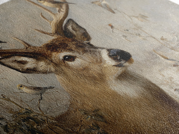 Deer with Antlers Full of Birds Framed Canvas Print, Whimsical Art, Printable Wall Art, Living Room Decor, Oil Painting, Wonder, WHI-3x2-47