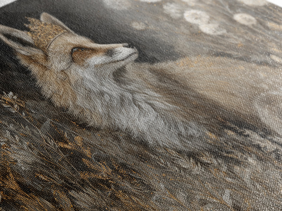 Fox Wearing a Tiny Crown Framed Canvas Print, Whimsical Art, Nursery Art, Living Room Decor, Oil Painting, Wonder, WHI-3x2-5