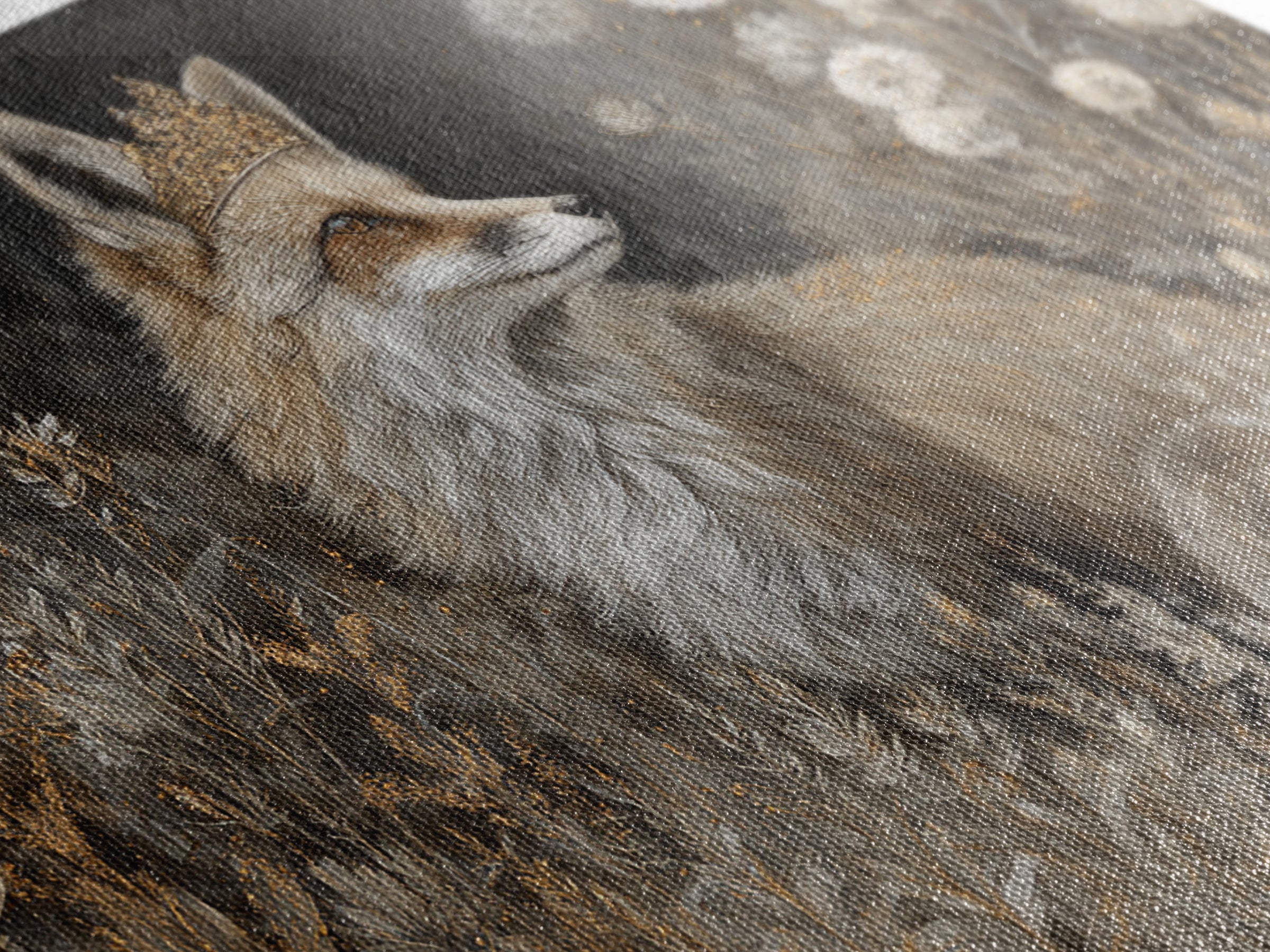 Fox Wearing a Tiny Crown Framed Canvas Print, Whimsical Art, Nursery Art, Living Room Decor, Oil Painting, Wonder, WHI-3x2-5
