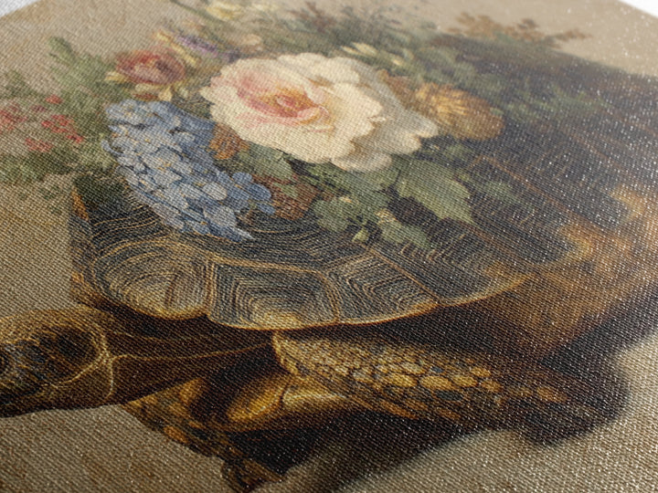 Turtle with Garden Growing on Shell Framed Canvas Print, Whimsical Art, Dopamine Decor, Living Room Decor, Fine Art, Wonder, WHI-3x2-50