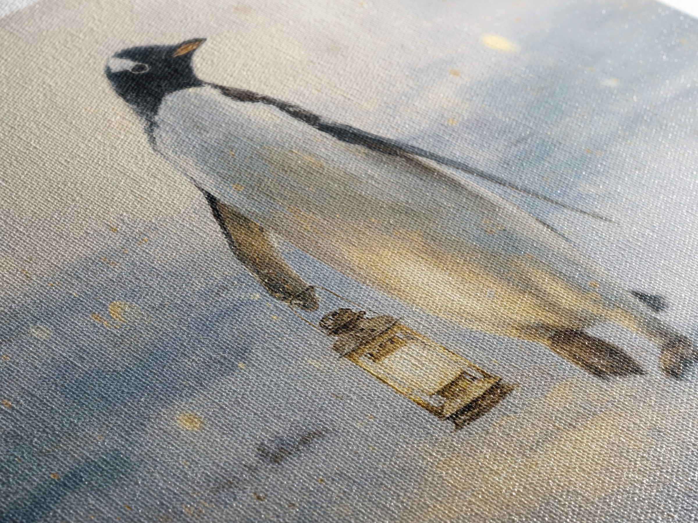 Penguin Holding a Lantern Framed Canvas Print, Whimsical Art, Gallery Decor, Living Room Decor, Fine Art, Wonder, Wall Art, WHI-3x2-69
