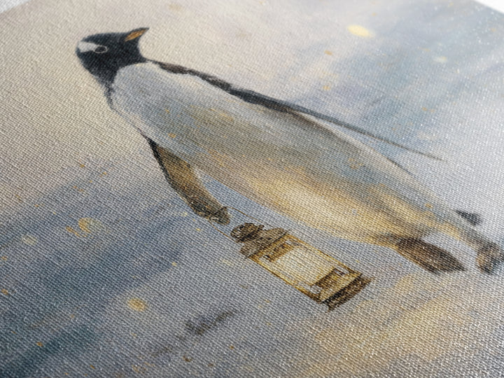 Penguin Holding a Lantern Framed Canvas Print, Whimsical Art, Gallery Decor, Living Room Decor, Fine Art, Wonder, Wall Art, WHI-3x2-69