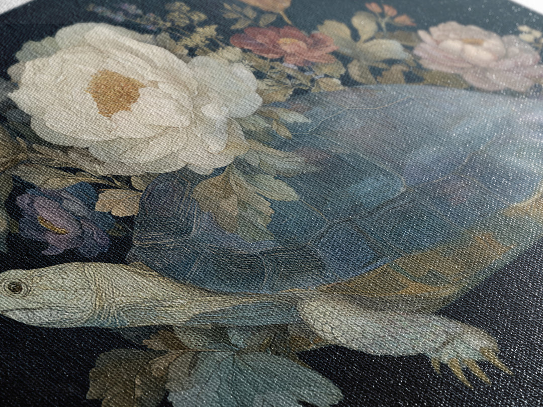 Turtle with Garden Growing on Shell Framed Canvas Print, Whimsical Art, Dopamine Decor, Living Room Decor, Fine Art, Wonder, WHI-3x2-74