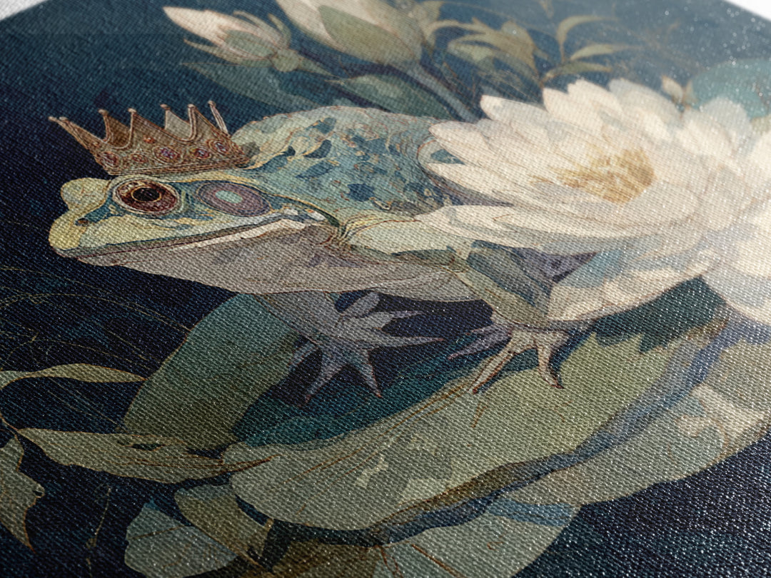Frog Prince on a Lily Pad Canvas Print, Whimsical Art, Wall Decor, Living Room Decor, Fine Art, Wonder, Printable Art, WHI-3x2-84
