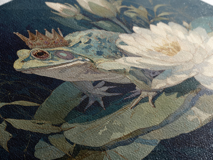 Frog Prince on a Lily Pad Canvas Print, Whimsical Art, Wall Decor, Living Room Decor, Fine Art, Wonder, Printable Art, WHI-3x2-84