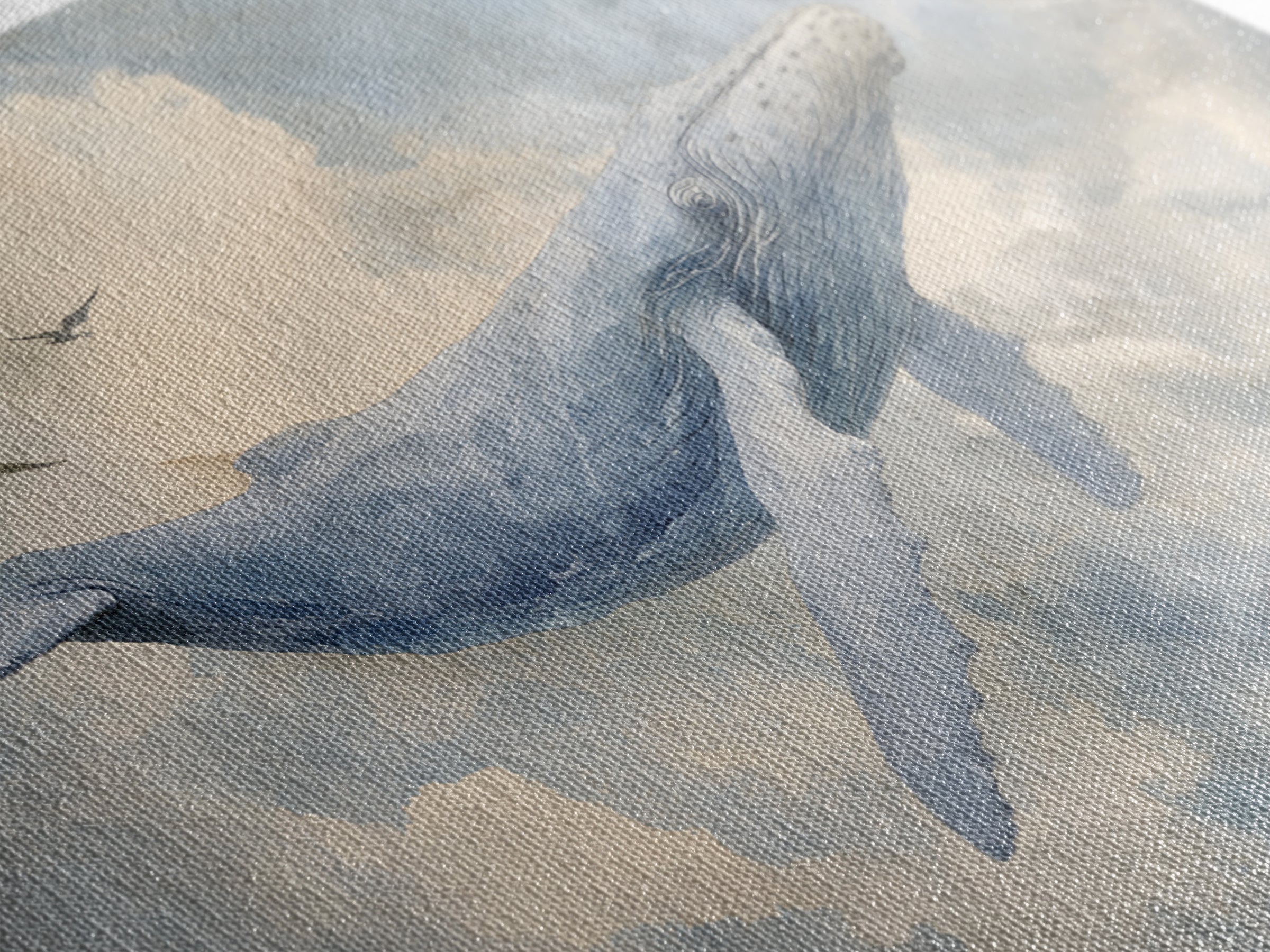 Whale Flying Through Clouds Like Ocean Canvas Print, Whimsical Art, Boho Decor, Living Room Decor, Wonder, Digital Art, WHI-3x2-89