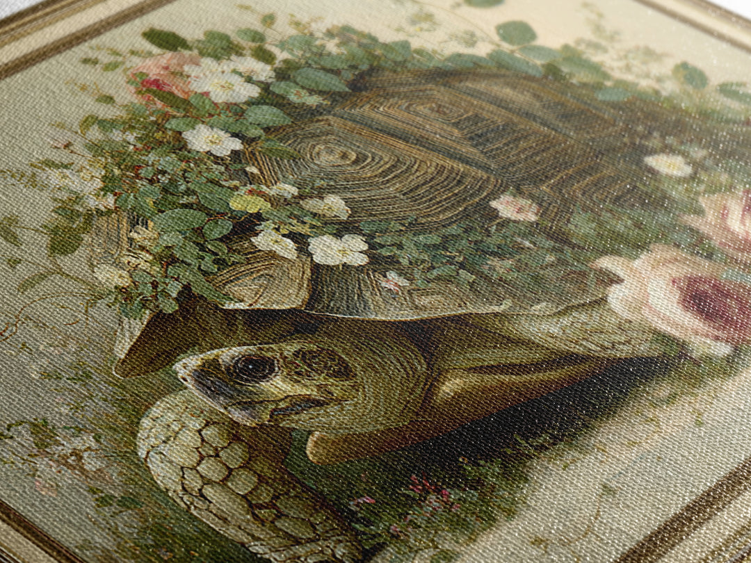 Turtle with Garden Growing on Shell Canvas Print, Whimsical Art, Nursery Art, Living Room Decor, Oil Painting, Wonder, WHI-3x2-98