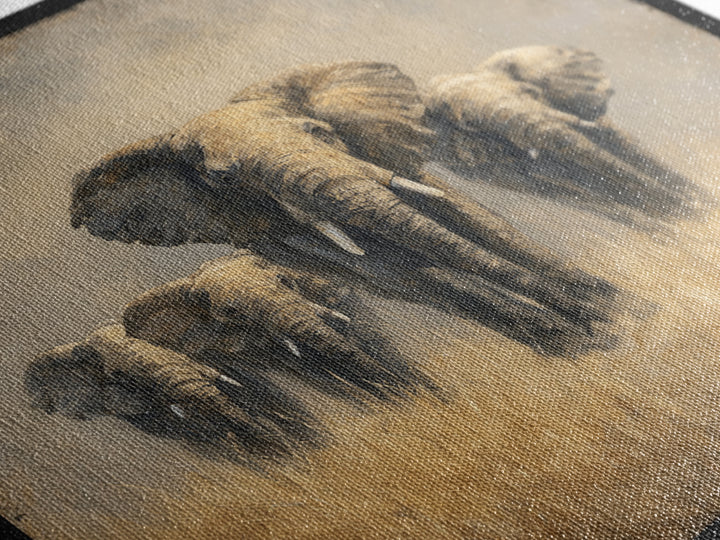 Elephant Herd Walking Through Dusty Sunset Framed Canvas Print, Wildlife Art, Bedroom Wall Art, Living Room Decor, Wild, WIL-1x1-2
