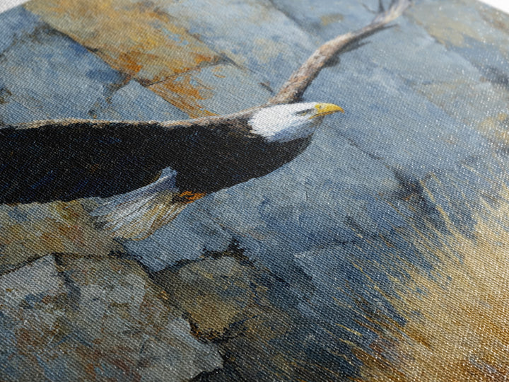 Eagle Soaring Above Rocky Cliffs Canvas Print, Wildlife Art, Bird Wall Art, Living Room Decor, Oil Painting, Wild, Luxury Decor, WIL-1x1-30