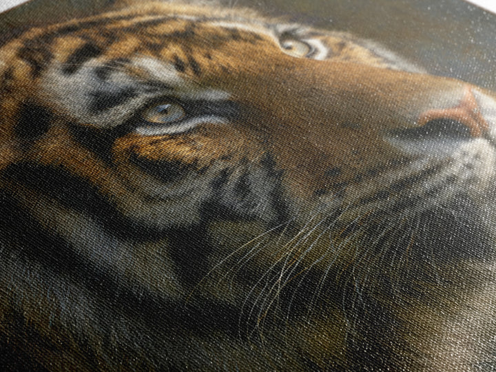 Tiger Portrait with Jungle Shadows Canvas Print, Wildlife Art, Forest Wall Art, Living Room Decor, Oil Painting, Wild, WIL-1x1-5