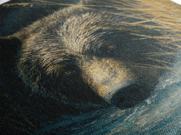 Bear Fishing in Rushing Mountain River Framed Canvas Print, Wildlife Art, Bedroom Wall Art, Living Room Decor, Fine Art, Wild, WIL-1x1-52