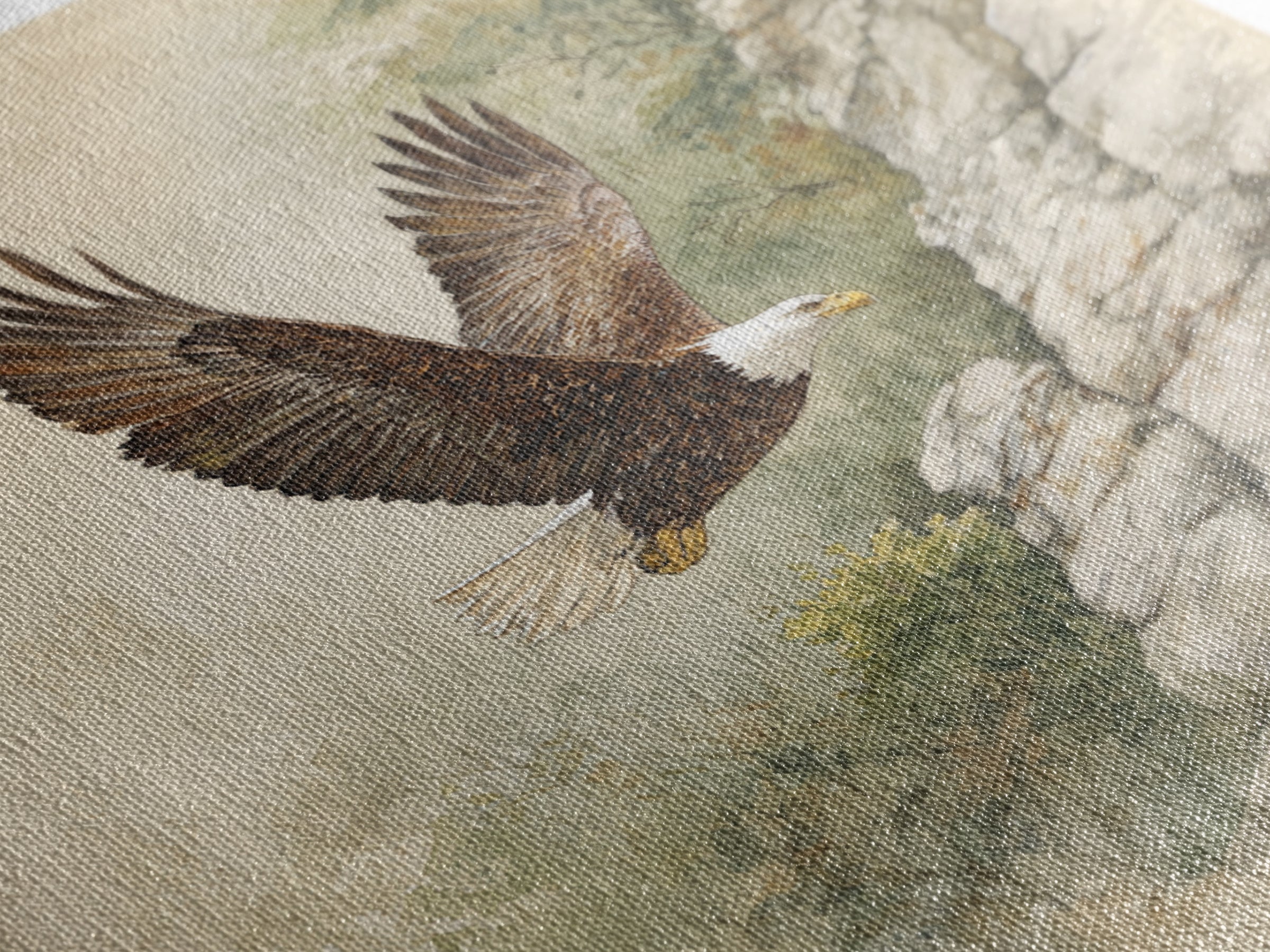 Eagle Soaring Above Rocky Cliffs Canvas Print, Wildlife Art, Bird Wall Art, Living Room Decor, Oil Painting, Wild, Luxury Decor, WIL-1x1-54