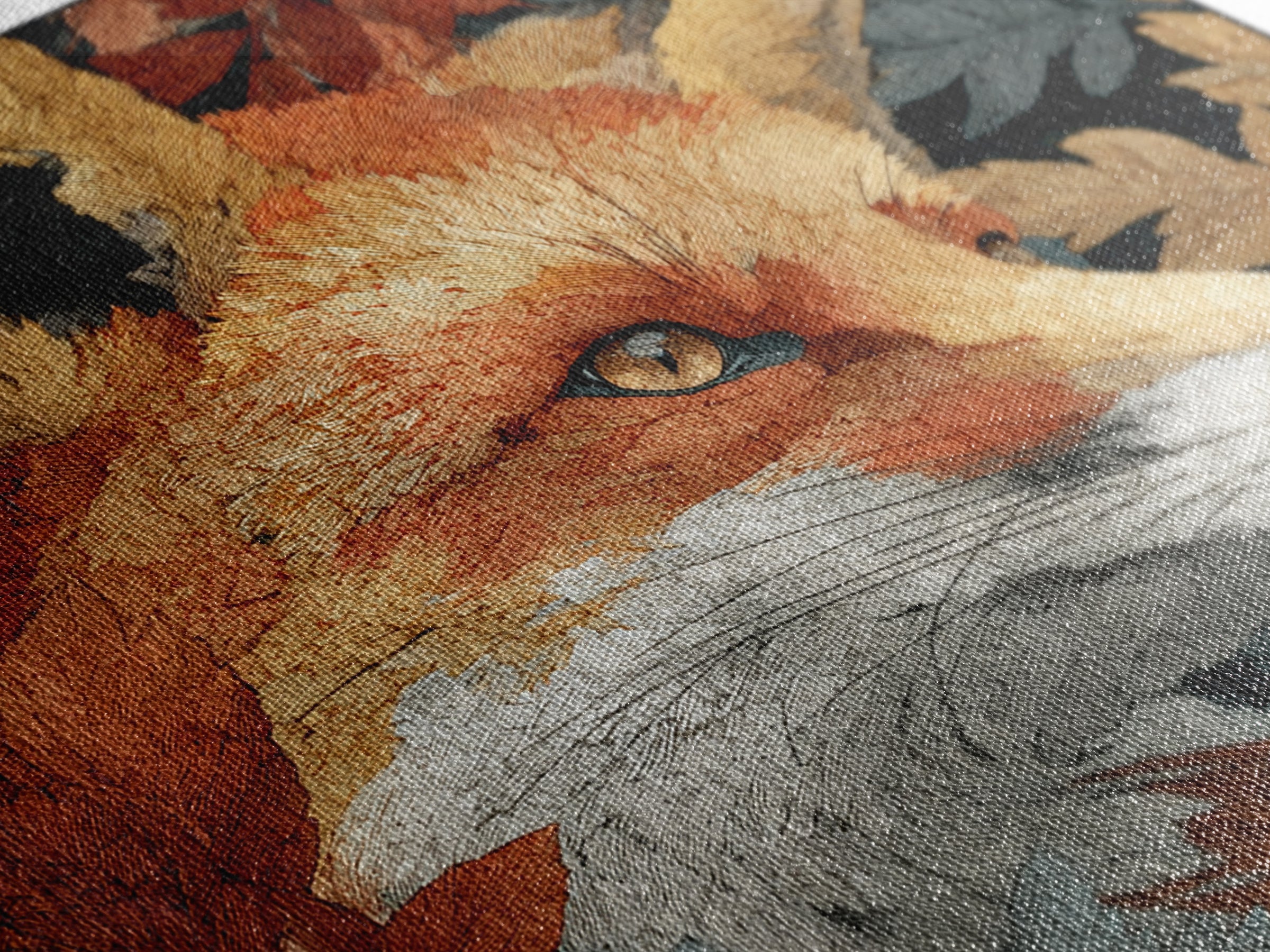 Fox in Autumn Forest Leaves Framed Canvas Print, Wildlife Art, Statement Artwork, Living Room Decor, Fine Art, Wild, Wall Decor, WIL-1x1-57