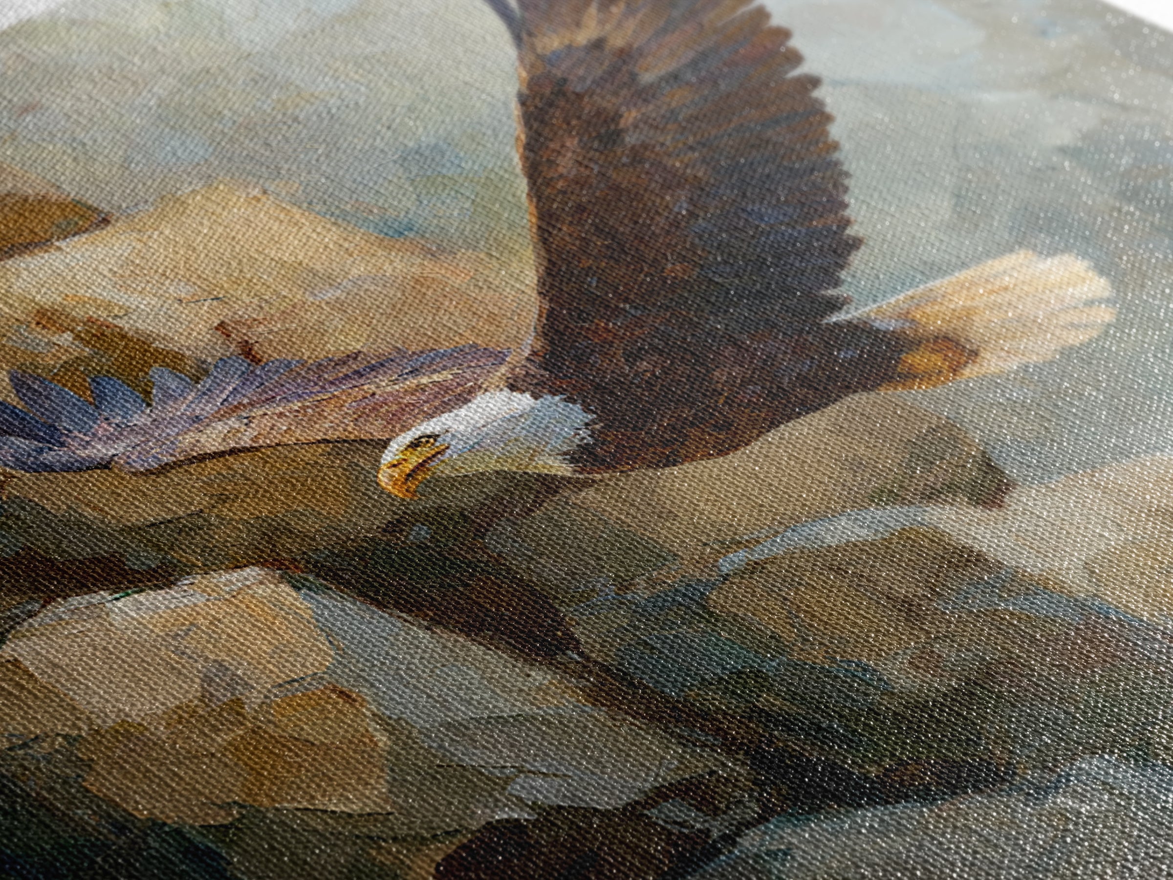 Eagle Soaring Above Rocky Cliffs Framed Canvas Print, Wildlife Art, Modern Art, Living Room Decor, Watercolor Art, Wild, WIL-1x1-6