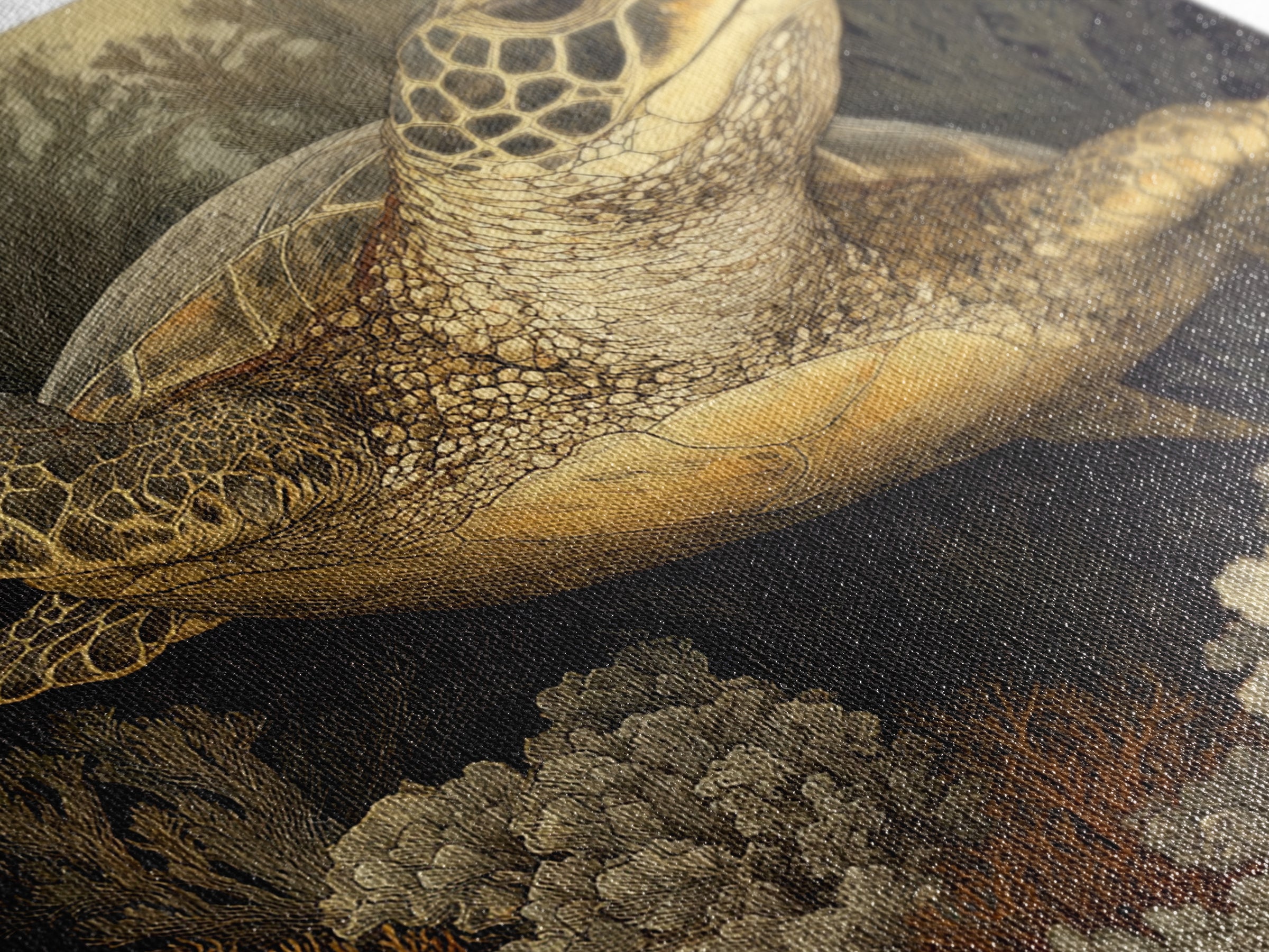Sea Turtle over Coral Reef Framed Canvas Print, Wildlife Art, Digital Download Art, Living Room Decor, Abstract Art, Wild, WIL-1x1-66