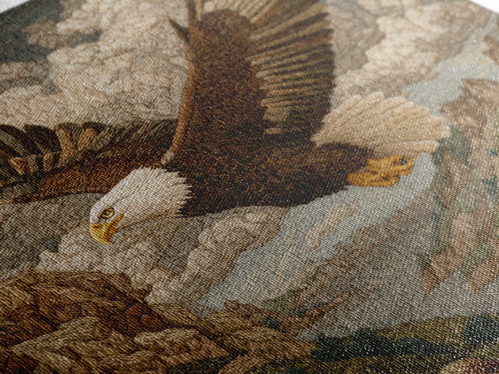 Eagle Soaring Above Rocky Cliffs Framed Canvas Print, Wildlife Art, Gallery Decor, Living Room Decor, Fine Art, Wild, WIL-1x1-78