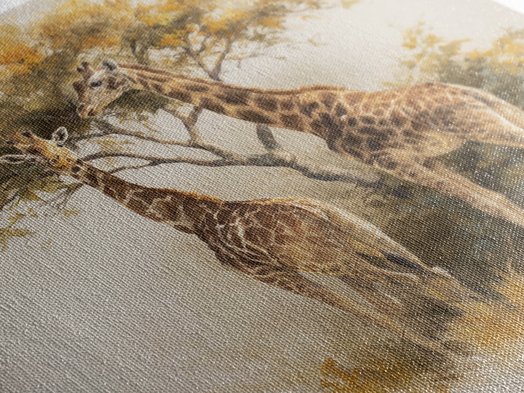 Giraffe Pair under Acacia Tree Framed Canvas Print, Wildlife Art, Fine Art Print, Living Room Decor, Oil Painting, Wild, WIL-1x1-79