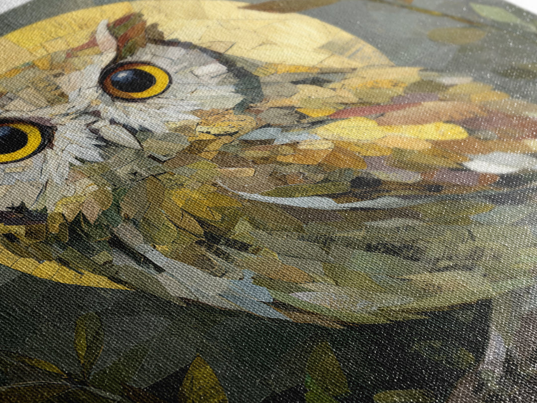 Owl Perched in Moonlit Woodland Framed Canvas Print, Wildlife Art, Nature Wall Art, Living Room Decor, Abstract Art, Wild, WIL-1x1-84