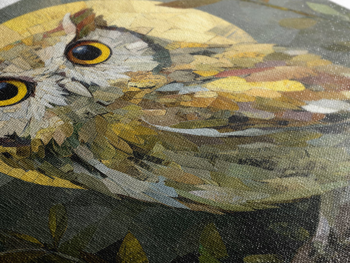 Owl Perched in Moonlit Woodland Framed Canvas Print, Wildlife Art, Nature Wall Art, Living Room Decor, Abstract Art, Wild, WIL-1x1-84