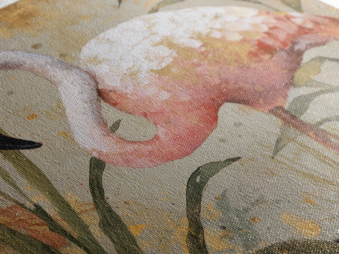Flamingos in Pink Shallow Water Canvas Print, Wildlife Art, Unique Home Decor, Living Room Decor, Fine Art, Wild, WIL-1x1-94