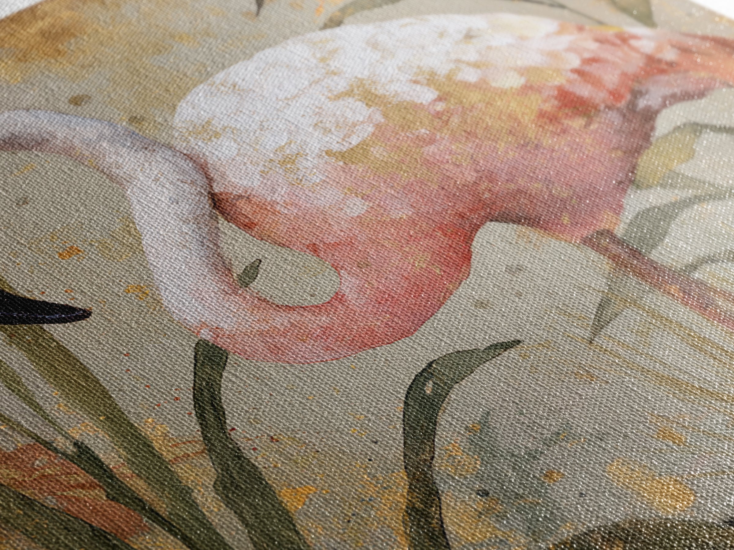 Flamingos in Pink Shallow Water Canvas Print, Wildlife Art, Unique Home Decor, Living Room Decor, Fine Art, Wild, WIL-1x1-94