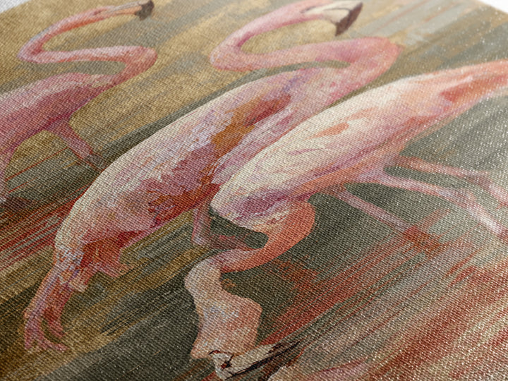 Flamingos in Pink Shallow Water Canvas Print, Wildlife Art, Modern Art, Living Room Decor, Fine Art, Wild, Neutral Decor, WIL-1x3-10
