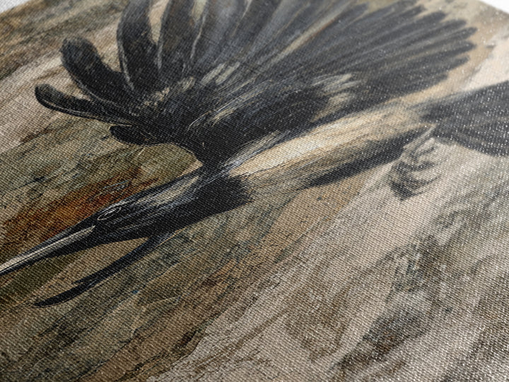 Raven Flying Through Snowy Mountains Canvas Print, Wildlife Art, Boho Decor, Living Room Decor, Fine Art, Wild, Painting, WIL-1x3-12