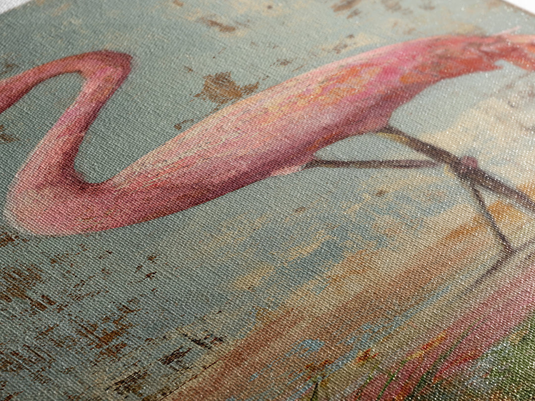 Flamingos in Pink Shallow Water Framed Canvas Print, Wildlife Art, Bird Wall Art, Living Room Decor, Watercolor Art, Wild, WIL-1x3-34