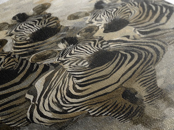 Zebra Herd in Graphic Black and White Framed Canvas Print, Wildlife Art, Original Art, Living Room Decor, Fine Art, Wild, WIL-1x3-47