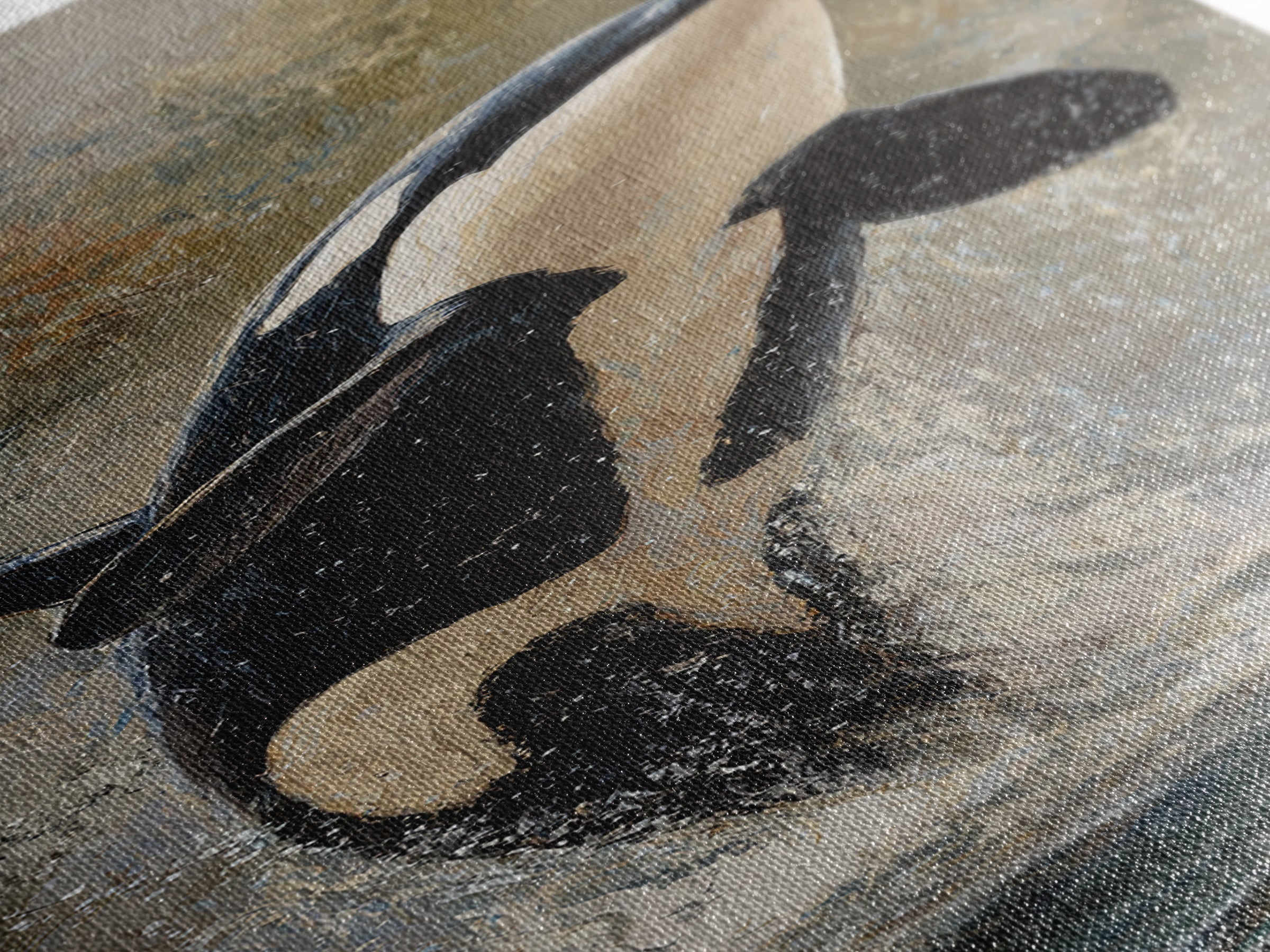 Orca Breaching in Cold Ocean Canvas Print, Wildlife Art, Wall Art Print, Living Room Decor, Oil Painting, Wild, Canvas Painting, WIL-1x3-59