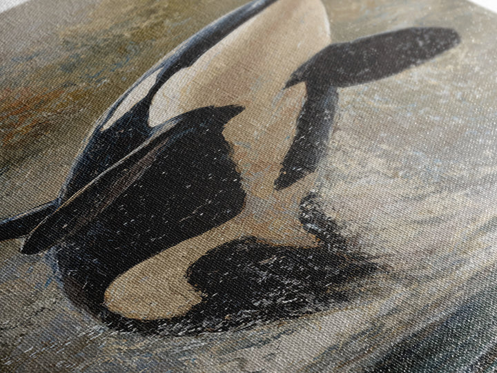 Orca Breaching in Cold Ocean Canvas Print, Wildlife Art, Wall Art Print, Living Room Decor, Oil Painting, Wild, Canvas Painting, WIL-1x3-59